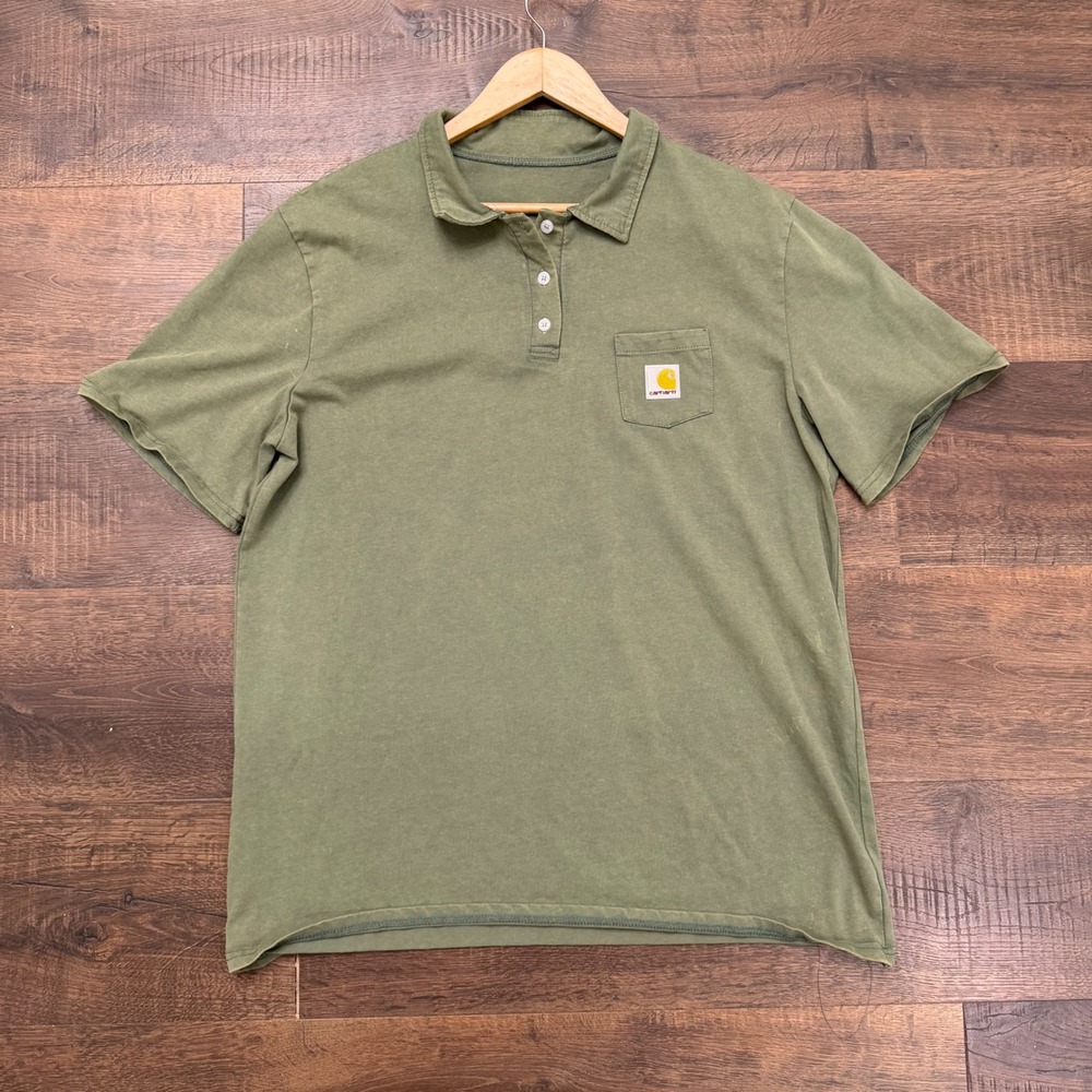 Carhartt Mens Short Sleeve Pocket Polo Shirt Olive Green Large L Workwear Logo